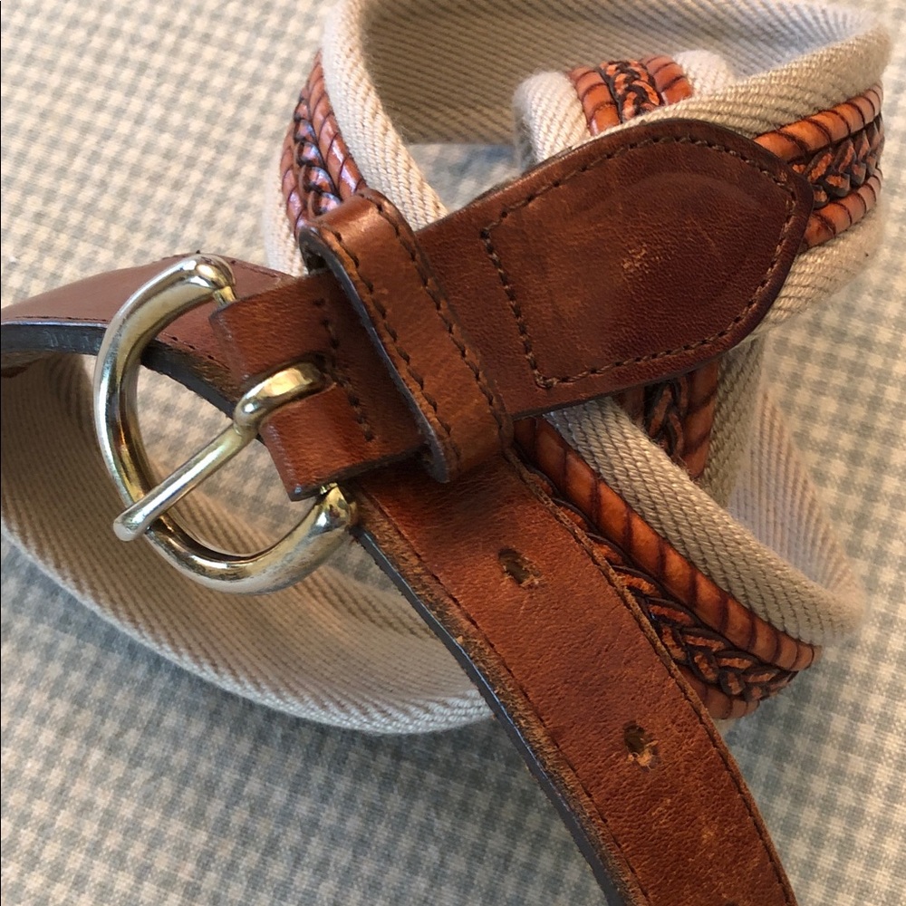 Men'’s/Women’s Brown Braided Leather & Tan Canvas Belt #834
